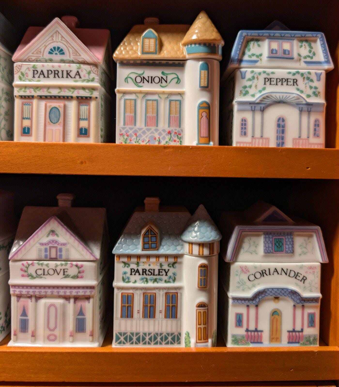 1989 LENOX Spice Village  Porcelain Complete Set (24) Wooden Display Rack "NICE"