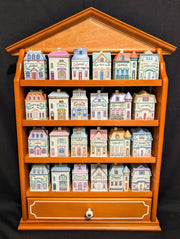1989 LENOX Spice Village  Porcelain Complete Set (24) Wooden Display Rack "NICE"