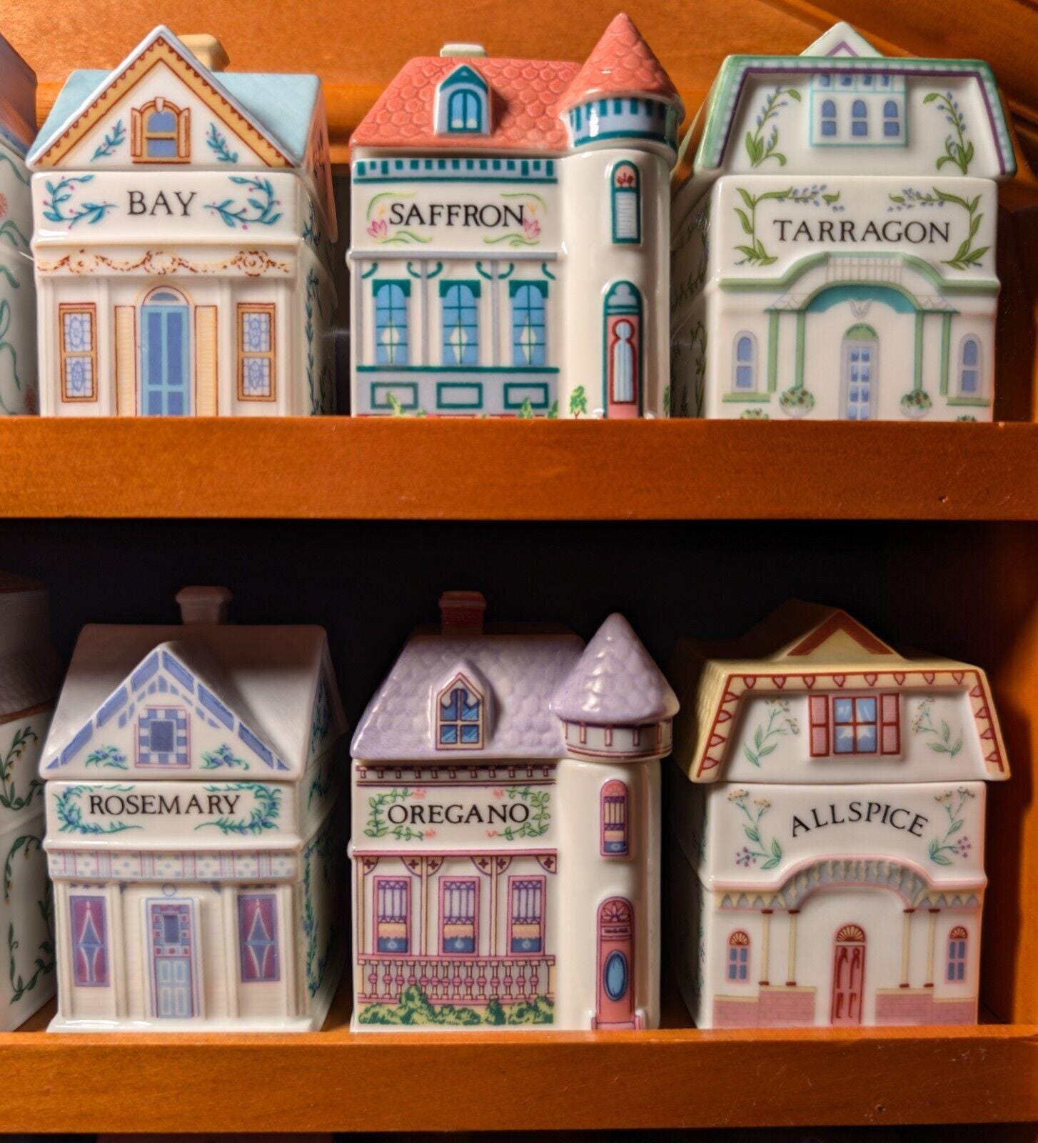 1989 LENOX Spice Village  Porcelain Complete Set (24) Wooden Display Rack "NICE"
